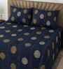 Dark Blue Floral 400 TC Cotton Super King Size Bedsheet with 2 Pilllow covers Essential Series Collection