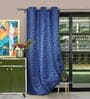Dark Blue Polyester Jacquard 7ft Regular Eyelet Door Curtain