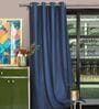 Dark Blue Polyester Solid 7ft Room Darkening Eyelet Door Curtain