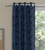Dark Blue Polyester Floral  5 Ft  Semisheer Eyelet 2 Window Curtains
