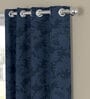 Dark Blue Floral Polyester 7 Ft Semisheer Eyelet Door Curtains (Set of 2)