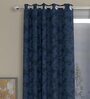 Dark Blue Floral Polyester 7 Ft Semisheer Eyelet Door Curtains (Set of 2)