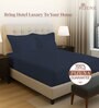 Dark Blue Solid 400 TC Cotton Queen Sized Fitted sheet with 2 Pillow Covers