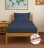 Dark Blue Solid 400 TC Cotton Single Sized Fitted sheet with 1 Pillow Cover