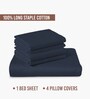 Dark Blue Solid 400 TC Cotton Super King Sized Bedsheet with 4 Pillow Covers