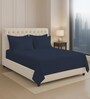Dark Blue Solid 400 TC Cotton Super King Sized Bedsheet with 4 Pillow Covers