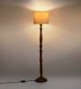 Dark Brown Floor Lamp With White Cotton Shade