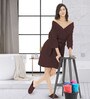 Dark Brown Solid Caldezonia Microfiber Women Bath Robe With Slippers
