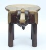 Superior Dark Brown Wooden Brass Metal Polish Big Elephant Stool
