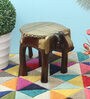 Tale Dark Brown Wooden Brass Metal Polish Big Elephant Stool