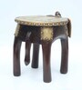 Superior Dark Brown Wooden Brass Metal Polish Big Elephant Stool