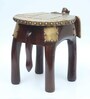 Tale Dark Brown Wooden Brass Metal Polish Big Elephant Stool