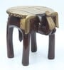Tale Dark Brown Wooden Brass Metal Polish Big Elephant Stool