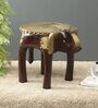 Superior Dark Brown Wooden Brass Metal Polish Big Elephant Stool
