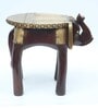 Tale Dark Brown Wooden Brass Metal Polish Big Elephant Stool