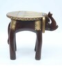 Superior Dark Brown Wooden Brass Metal Polish Big Elephant Stool