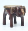 Forest Dark Brown Wooden Brass Metal Polish Elephant Stool