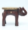 Forest Dark Brown Wooden Brass Metal Polish Elephant Stool