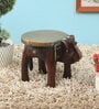 Forest Dark Brown Wooden Brass Metal Polish Elephant Stool