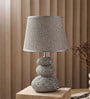 Dark Gray Table Lamp Modern Design Fabric Lampshade Pebble Shaped Ceramic Base