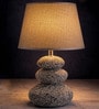 Dark Gray Table Lamp Modern Design Fabric Lampshade Pebble Shaped Ceramic Base