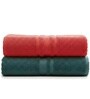 Dark Green & Red Soft Cotton 500 GSM Solid Bath Towel Pack Of 2