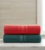 Dark Green & Red Soft Cotton 500 GSM Solid Bath Towel Pack Of 2