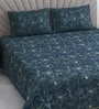 Dark Green Floral 280 TC Cotton Double Queen Size Bedsheet With 2 Pillow Covers