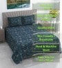 Dark Green Floral 280 TC Cotton Double Queen Size Bedsheet With 2 Pillow Covers