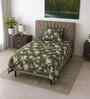Dark Green Floral 290 Tc Cotton Single Bedsheet With 1 Pillow Cover