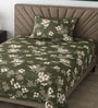 Dark Green Floral 290 Tc Cotton Single Bedsheet With 1 Pillow Cover