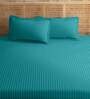 Blue Striped 210 Tc 100% Cotton King Sized Bed Sheets With 2 Pillow Covers