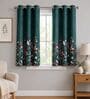 Dark Green Polyester Floral 5ft Room Darkening Eyelet Window Curtains (2 Pc)