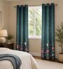 Dark Green Polyester Floral 7ft Room Darkening Eyelet Door Curtains (2 Pc)