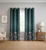 Dark Green Polyester Floral 7ft Room Darkening Eyelet Door Curtains (2 Pc)