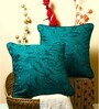 Dark Green Floral Silk 16 x 16 Inches Cushion Covers (Set of 2)