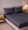 Dark Grey 400TC  Solid Embroidery Superking Bedsheet with 2 Pillow Covers