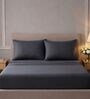 Dark Grey 400TC  Solid Embroidery Superking Bedsheet with 2 Pillow Covers