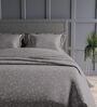 Dark Grey Floral 300TC Cotton Super King Sized Double Bedsheet with 2 piping Pillow Covers