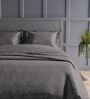 Dark Grey Floral 300TC Cotton Super King Sized Double Bedsheet with 2 piping Pillow Covers
