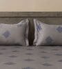 Dark Grey Floral 600TC Cotton Super King Sized Double Bedsheet with 2 Embroidery Pillow Covers