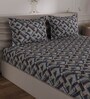 Dark Grey Geometric 300 TC 100% Cotton Double Bedsheet With 2 Pillow Covers Amorous Collection