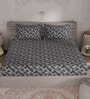 Dark Grey Geometric 300 TC 100% Cotton King Sized Bedsheet With 2  Pillow Covers Amorous Collection
