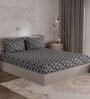 Dark Grey Geometric 300 TC 100% Cotton King Sized Bedsheet With 2  Pillow Covers Amorous Collection