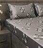 Dark Grey Geometric 600TC Cotton Super King Sized Double Bedsheet with 2 Embroidery Pillow Covers