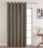Dark Grey Premium Jute Geometric 8ft Light Filtering Eyelet Long Door Curtain