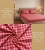 Dark Pink Checkerd Polycotton Double King Fitted Bedsheet With 2 Frill Pillow Covers