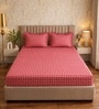 Dark Pink Checkerd Polycotton Double King Fitted Bedsheet With 2 Frill Pillow Covers