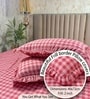 Dark Pink Checkerd Polycotton Double King Fitted Bedsheet With 2 Frill Pillow Covers