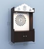 Dark Wooden Floor Pooja Mandir with Kalash & Om Top Design Lotus Pattern Back Panel Storage Cabinet